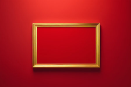 Gold decorative picture frame on red backgroundの素材