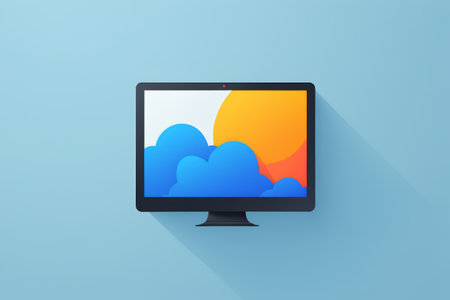 Computer monitor on blue backgroundの素材