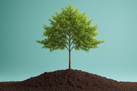 Green trees growing on the moundの素材