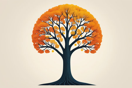 Autumn single tree illustration materialの素材