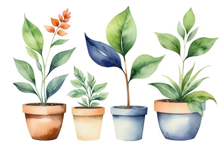 Watercolor style potted plant illustrationの素材