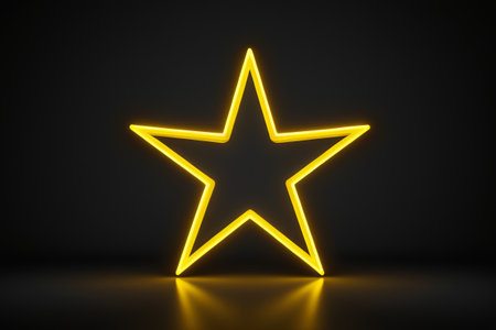 Yellow glowing neon five-pointed starの素材
