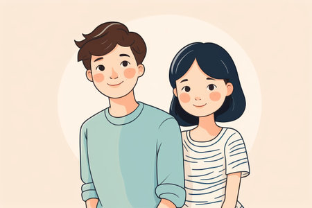 Men and women standing side by side smiling materialの素材