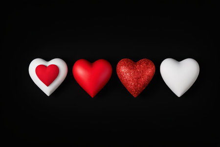 Red and white heart-shaped ornaments for posingの素材