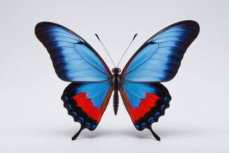 Close-up of colorful blue and red butterfliesの素材