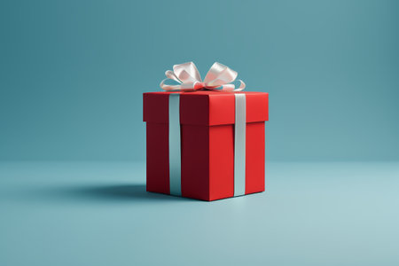 Red gift box with white ribbonの素材