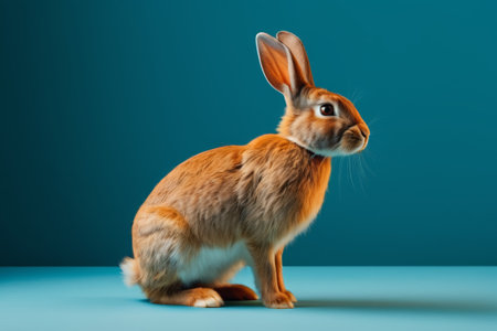 Brown bunny on blue backgroundの素材