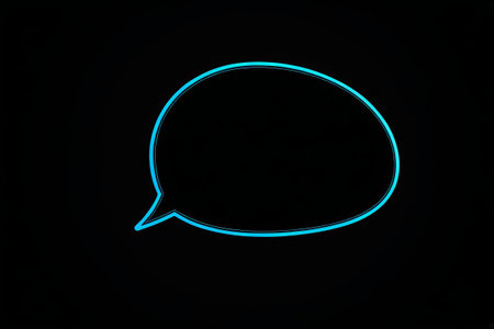 Blue glowing dialogue bubbles on black backgroundの素材