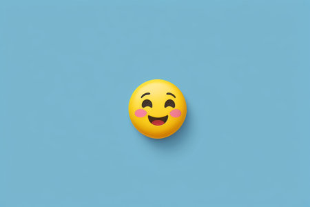 Yellow smiley face expression on blue backgroundの素材