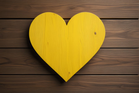 Yellow heart pattern on wooden backgroundの素材
