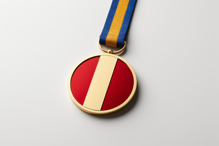 Close-up of the medal in red and gold with ribbonの素材
