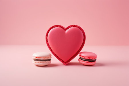 Pink heart-shaped object with macaron still lifeの素材