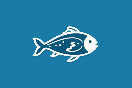 White fish icon with blue backgroundの素材