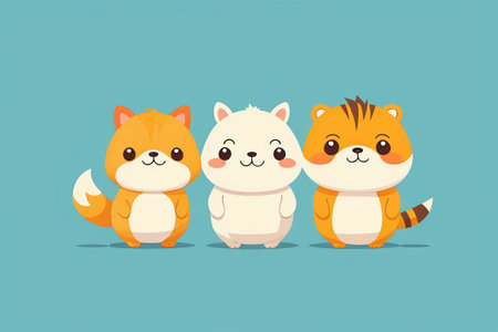 Three cute cartoon animal imagesの素材