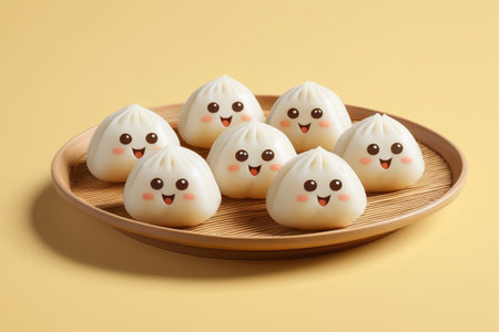 Cartoon emojis on a wooden plateの素材