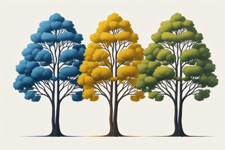 Three animated trees of different colorsの素材