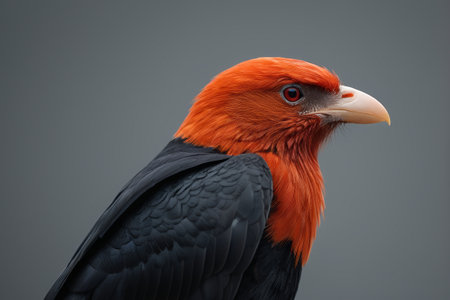 Close-up of the red and black feathered birdの素材