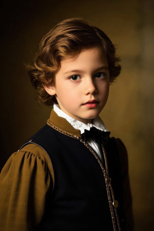 Portrait of a little boy dressed in vintage styleの素材