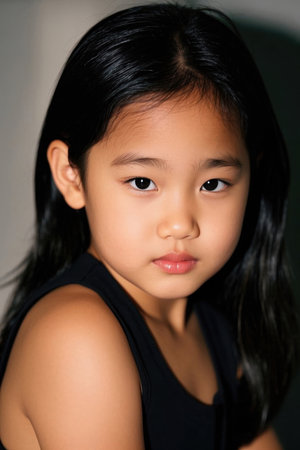 Portrait photo of girl with firm eyesの素材