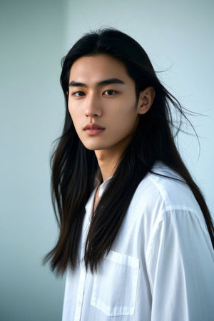 Long-haired young man photoの素材