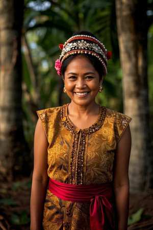 Smiling woman in traditional dressの素材