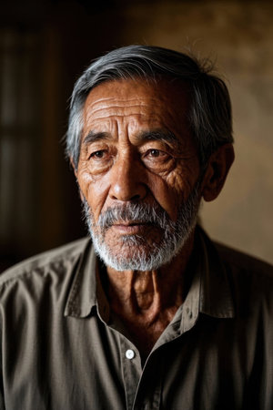 Portrait of a weathered old manの素材