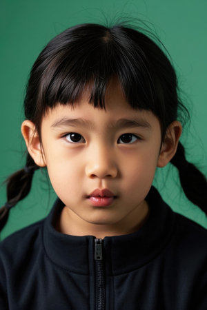 Close up of cute girl serious expressionの素材