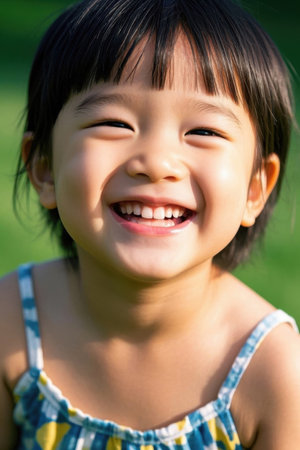 Little girl smiling happily in the sunの素材