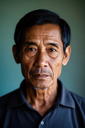 Portrait of a weathered elderly manの素材