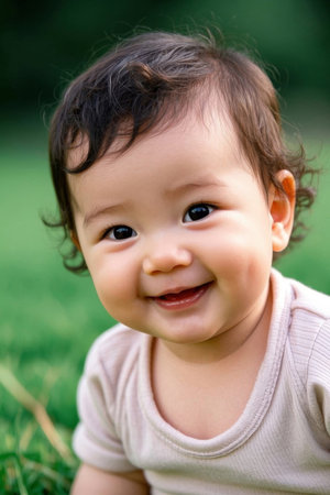 Cute baby outdoor smile photoの素材