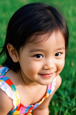 Cute girl outdoor smile photoの素材