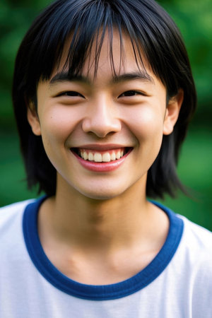 Happy smiling teen girl outdoor photoの素材