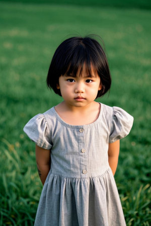 Cute little girl grass photoの素材
