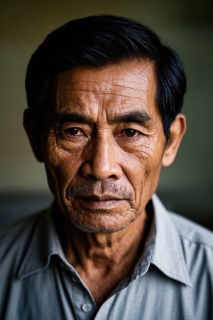 Portrait of a weathered old manの素材