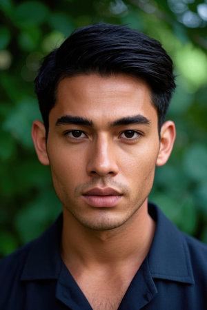 Handsome man outdoor photo dark shirtの素材