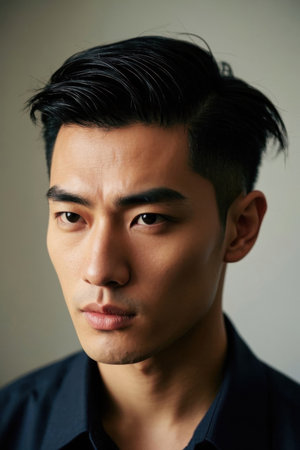 Close up photo of young Asian man portraitの素材