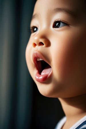 Baby's profile close-up mouth openの素材