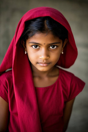 Indian girl red gazing lensの素材