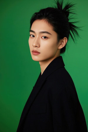 Fashion young man photo green screen backgroundの素材