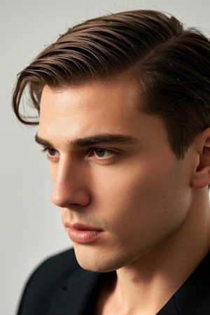 Fashionable men's profile close-up photosの素材