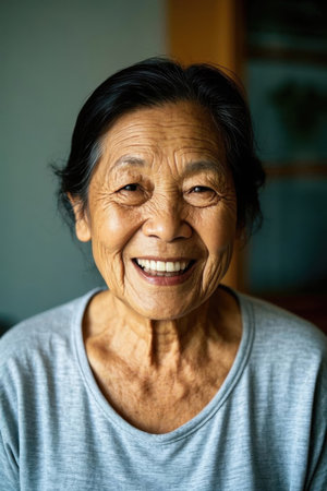 A kind and happy elderly Asian womanの素材