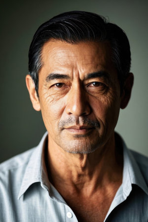 Portrait of a middle-aged man close-up gaze shotの素材