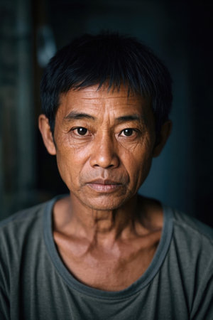 Close-up of portrait of elderly Asian manの素材