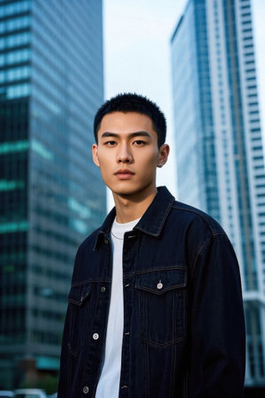 Photo of a fashionable young man in an urban settingの素材