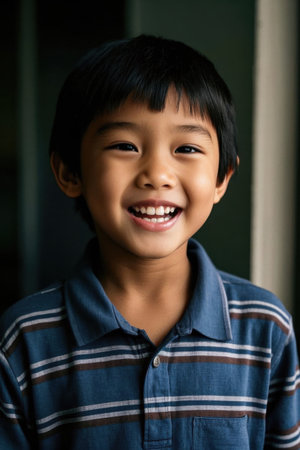 Portrait of a happy smiling little Asian boyの素材