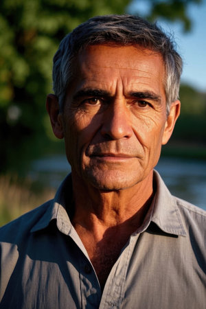 Portrait of Mature Man in Outdoor Light and Shadowの素材