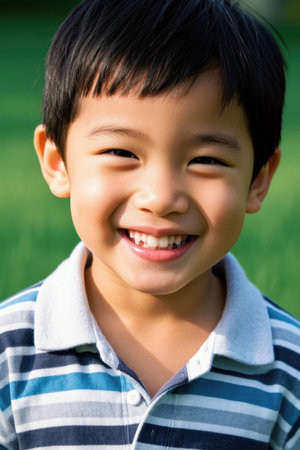 Happy smiling boy in the sunの素材