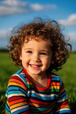 Happy Curly Baby Outdoor Photoの素材