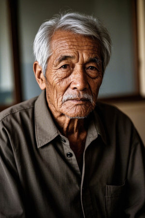 Portrait of a weathered old manの素材