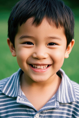 Outdoor Portrait of Happy Smiling Asian Little Boyの素材